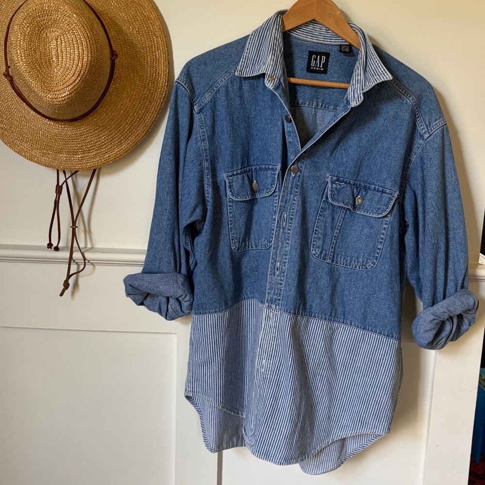GAP Blue Denim Shirt with Striped Accents L